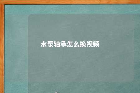 水泵轴承怎么换视频 
